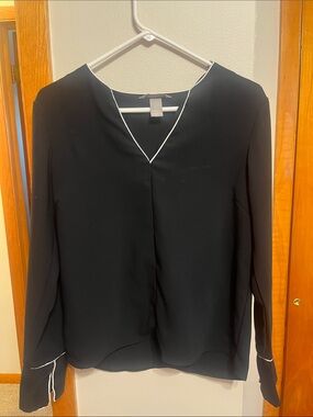 H&M Black Blouse with White Trim